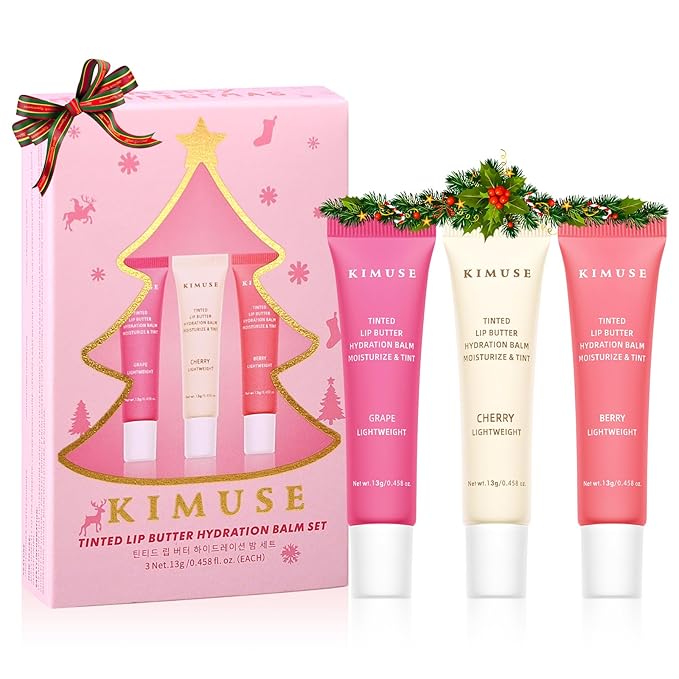 KIMUSE 3 Pack Tinted Lip Butter Hydration Balm, Hydrating Lip Treatment with Hyaluronic Acid & Vitamin E, Moisturizing Lip Balm for Shine & Hydration, Vegan Formula