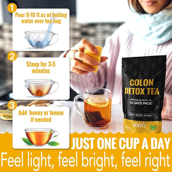 REVIVT Colon & Lung Detox Tea Kit | 2-in-1 Herbal Tea Set, 14 Bags Each for Gut Cleanse & Respiratory Health, Daily Wellness Support