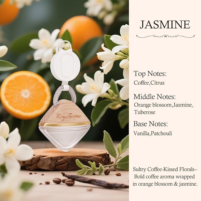 Luxury Car Perfume Diffuser with Adjustable Rope | Hanging Car Air Freshener for Men & Women | Long Lasting Essential Oil Cars Fresheners for Auto, Home, Office | Jasmine