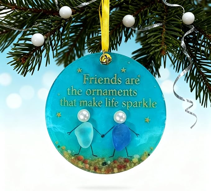 2025 New Christmas Tree Friendship Ornament, Shaped Sea Glass Decor for Christmas Pendant Ornaments, Art Christmas Ornaments, Friendship Gift for Friends (Circle)