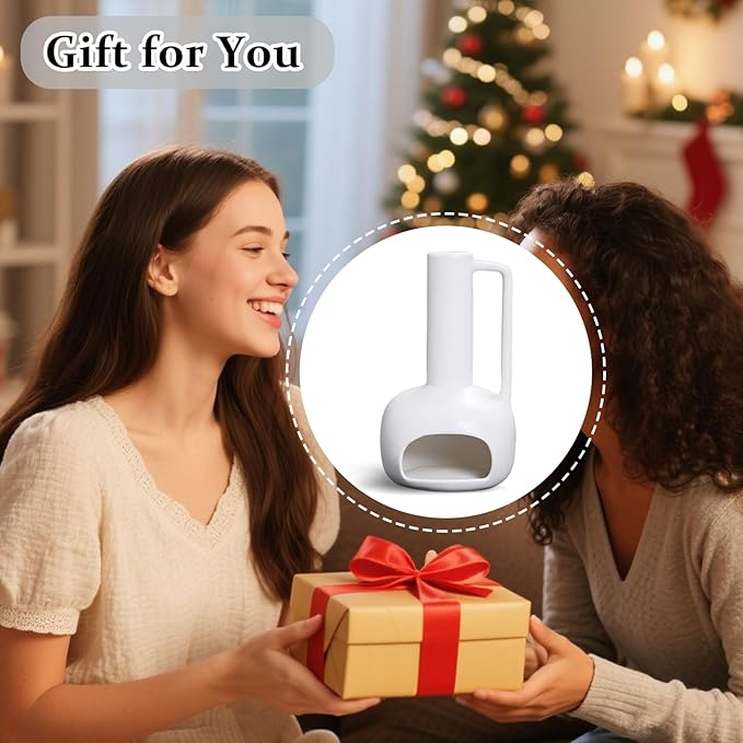 Simcat Handmade Ceramic Holder Incense Burner for Palo Santo Sticks Sage Bundles Candlestick, Suitable for Yoga Meditation Room Home Decor (White)