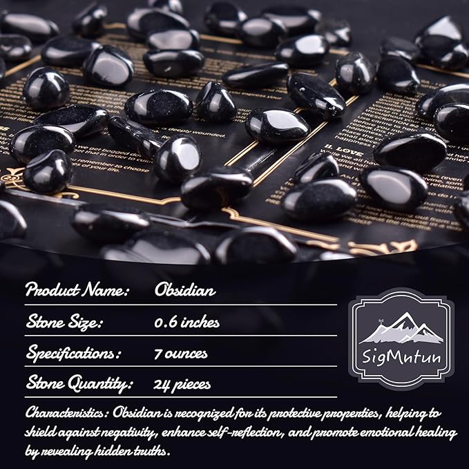 Obsidian Healing Crystal Stone Set - 24 Pieces, 0.6" Natural & Polished Stones for Healing, Meditation, Reiki, Chakra, Crafting & Decoration