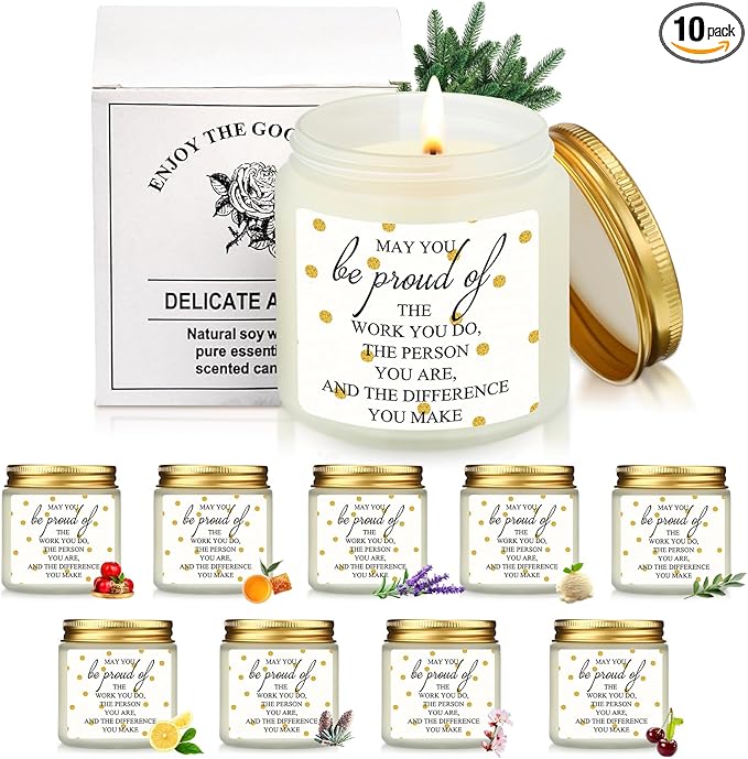 Fumete 10 Pcs Jars Scented Soy Candles 3.5 oz Candles Thank You Gifts for Employee Appreciation Gifts Secretary Coworker Nurse Teachers