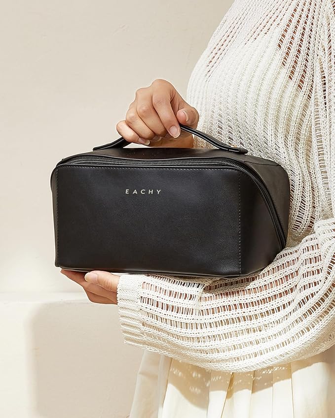 EACHY Travel Makeup Bag,Large Capacity Cosmetic Bags for Women,Waterproof Portable Pouch Open Flat Toiletry Bag Pattern Makeup Bag