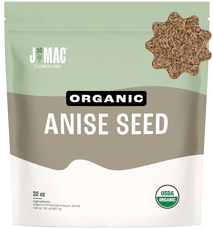 J Mac Botanicals Organic Anise Seeds (32 oz) Certified USDA Organic. Whole aniseed for cookies, tea, powder, or baking