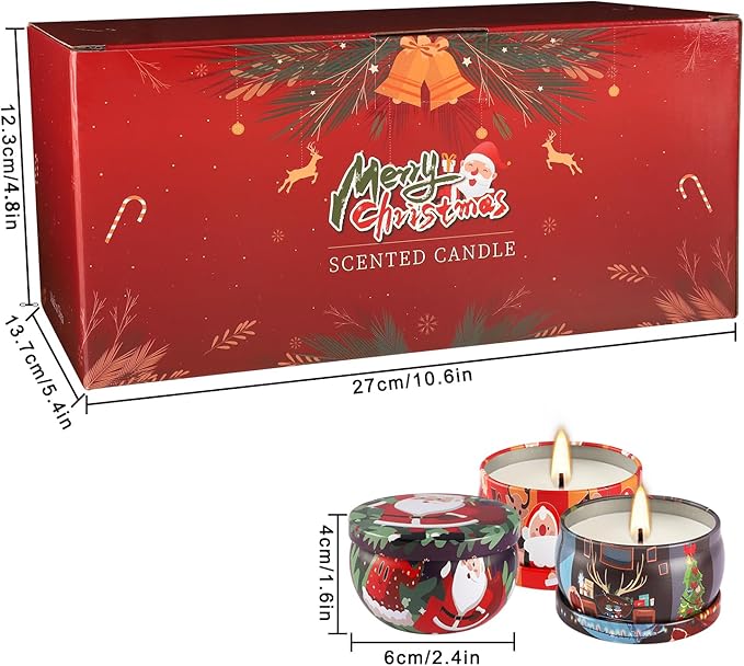24Pack Christmas Scented Candle Tins Gift Set - Soy Wax Festive Aromatherapy Candles 2.5oz- Smokeless Long Lasting Burn time for Christmas Gifts Holiday Decor & Gifting.