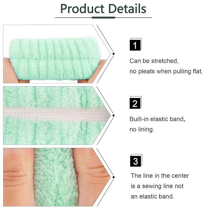 VELSCRUN Spa Headband, Makeup Face Wash Skincare Headbands, 5 Pcs Sponge Get Ready Frog Hairband Facial Wristband Hair Clip Set, Stuff for Teen Girls Women Trendy Fashion Hair Accessories Green