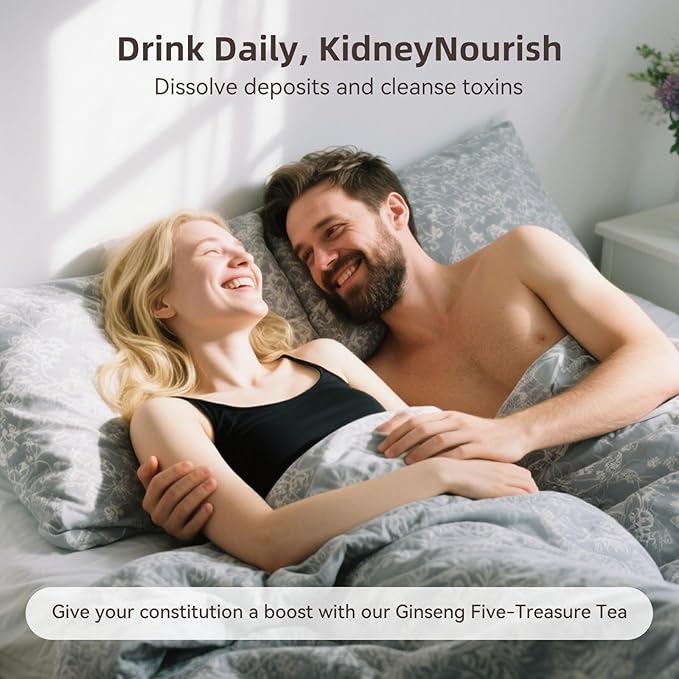 Ginseng Five Treasures Kidney Tea, Traditional Chinese Herbal TeaBags, Natural Kidney Cleanse Detox Tea for Women & Men, 7 Precious Ingredients Formula Chinese Herbal Tea (1 Pack, Ginseng)