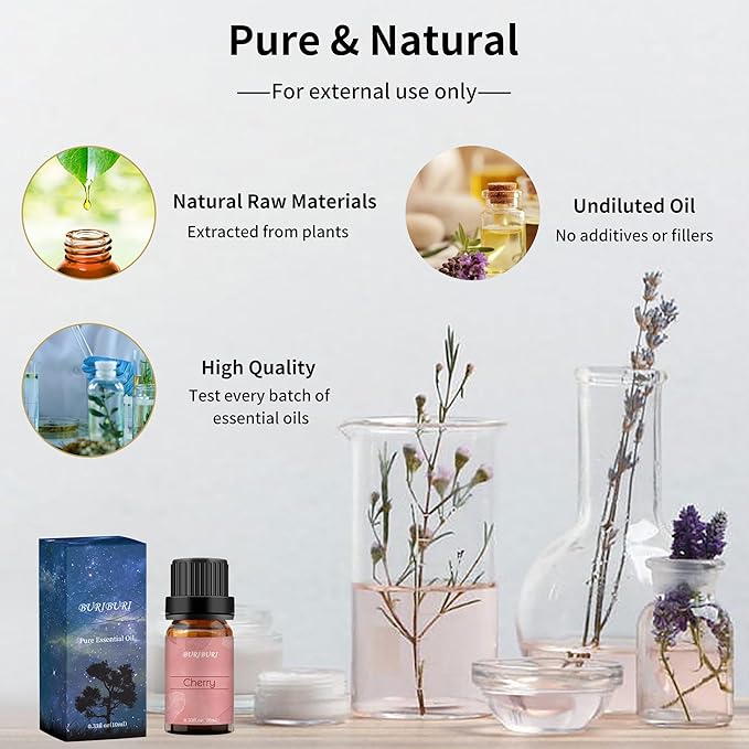 BURIBURI Cherry Fragrance Oil, Premium Grade Cherry Scented Oil 10ml Essential Oil for Diffusers, Candle Making