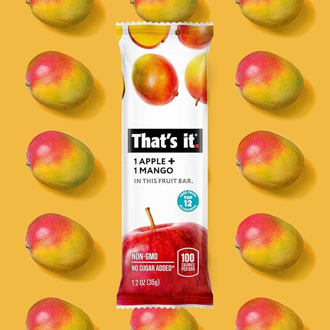 That's it. Apple + Mango 100% Natural Real Fruit Bar, Best High Fiber Vegan, Gluten Free Healthy Snack, Paleo for Children & Adults, Non GMO No Sugar Added, No Preservatives Energy Food (12 Pack)