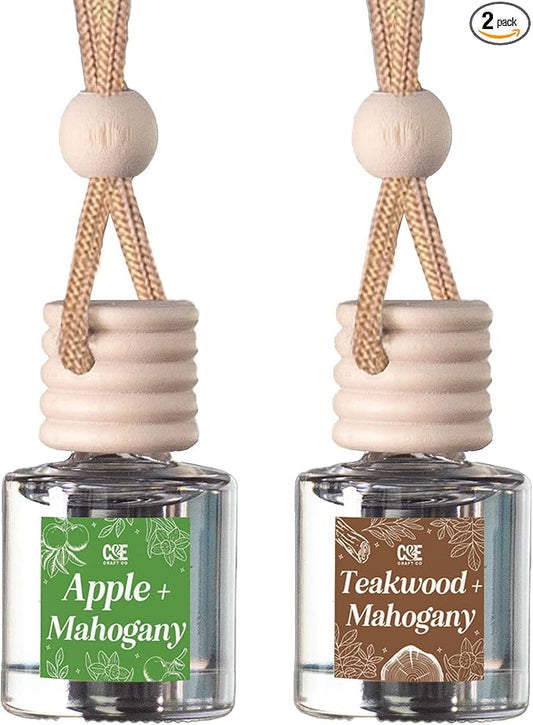 CANDECraftCo Car Air Hanging Fragrance Oil, Car Auto Freshener for Essential Oils, Scents Fragrance Aromatherapy Automobile Diffuser, Long Lasting (Apple & Mahogany + Teawkood & Mahogany)