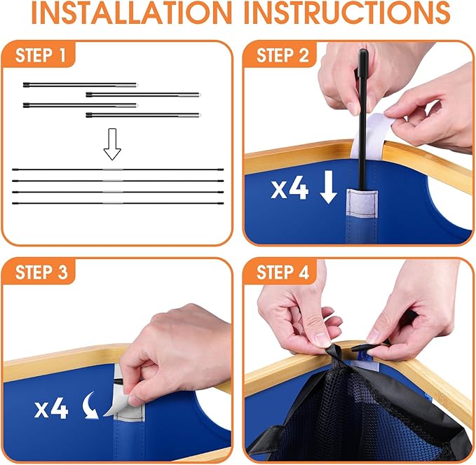 Laundry Basket Clothes Hamper with Lid and Pocket Large Collapsible Laundry Baskets with Handle, Blue Freestanding Hampers for Bedroom Aesthetic, Dorm, Bathroom, Laundry Room (150L)