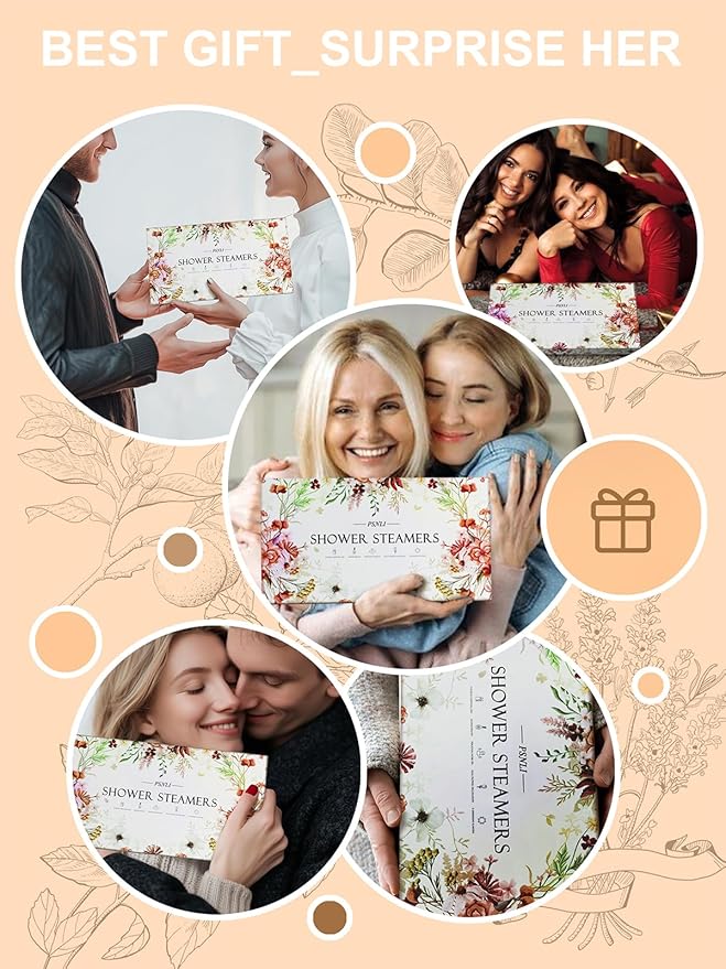 Shower Steamers Aromatherapy Stocking Stuffers 8 Scents, Christmas Gifts for Women Elegant Packaging Birthdays Gifts for Mom, Natural Essential Oil Home Spa Self Care & Relaxing