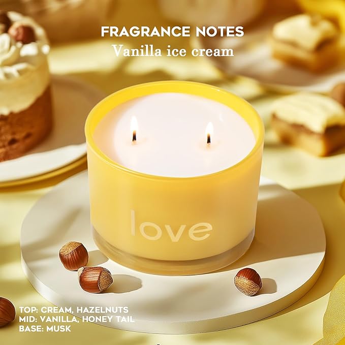 KONNI 2 Wick Vanilla Love Scented Candles for Home, Relaxing Soy Candles, 12.35oz Luxury Love Aromatherapy Candle for Women Men, 60 Hours Long Lasting Candle, Clean Burning Jar Candle, Romantic Gifts