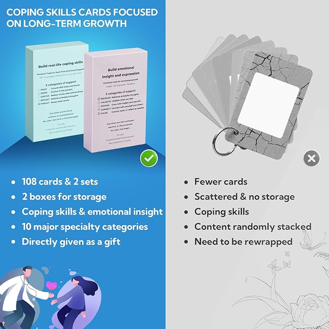 108 Mindfulness Cards for Coping Skills & Mind Brain Emotional Insight Cards - Somatic Therapy for Stress Relief & Anxiety - CBT, Grounding, Self Care Techniques for Teens | Adults | Therapists