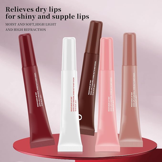 5 Pcs Hydrating Lip Gloss Lip Jam Set, High Shine Glass Finish Nude Colors Moisturizing Glitter Plumping Lip Gloss Shiny Jelly Liquid Lipstick for Girls and Women