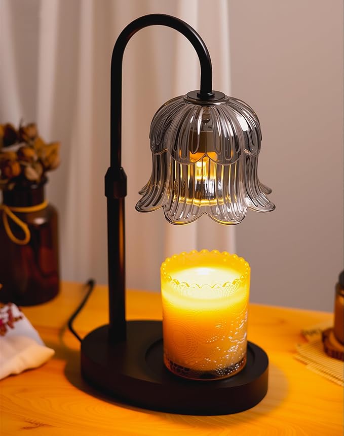 Flower Candle Warmer Lamp with Timer - Lotus Light Electric Wickless Warming Height Adjustable Dimmable No Flame Heat Warm Melt Wax Scented Floral Table Lights Elegant Tulip Modern Home Decor