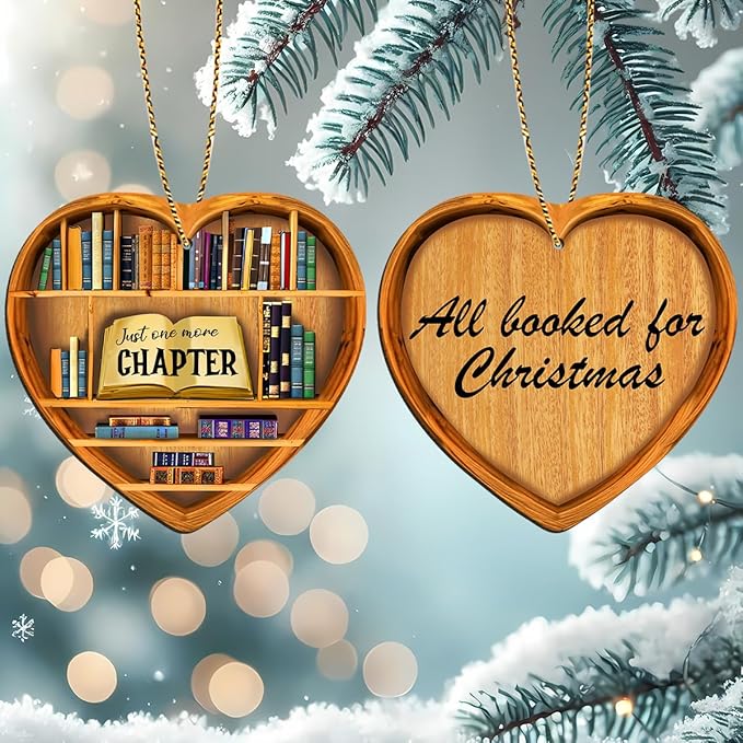 1PC 2 Side Printed Just One More Chapter Wooden Christmas Ornaments, Keepsake Gifts for Men, Women, and Friends, Book Lover Ornament Christmas for Tree, Bookaholic Christmas Decorations