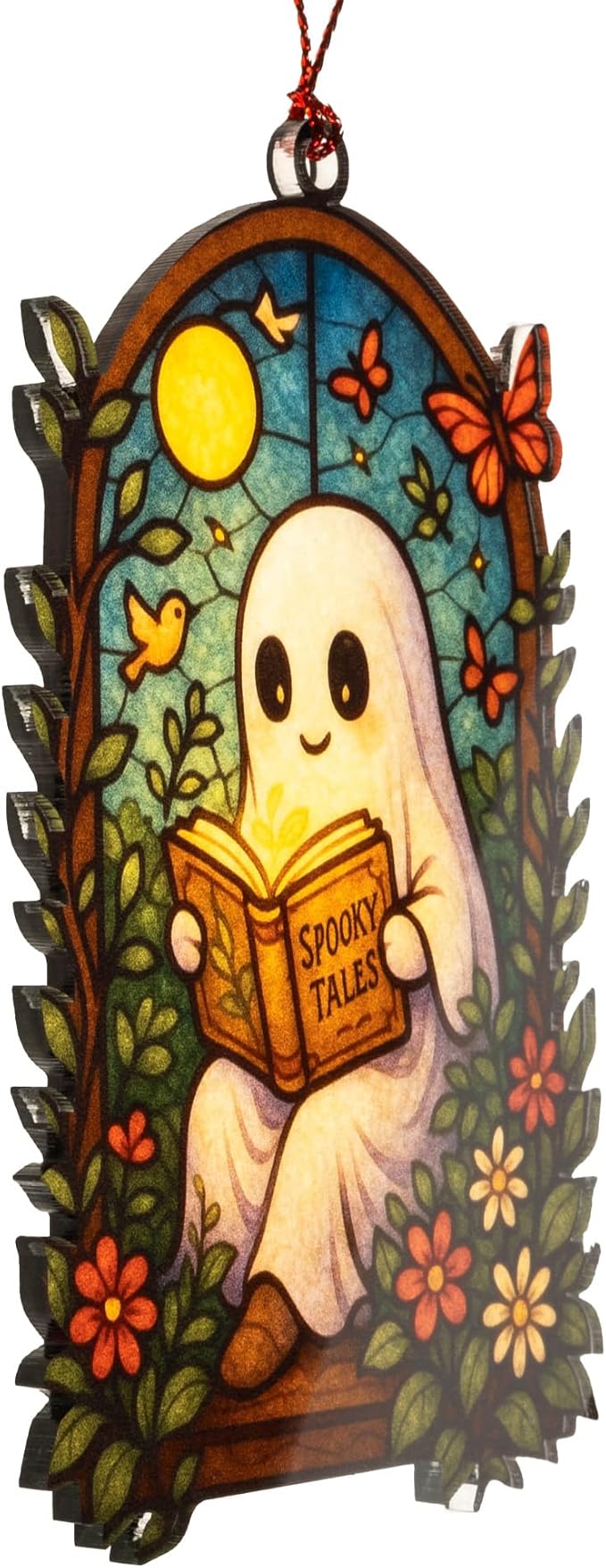 Halloween Christmas Ornaments - Book Christmas Ornaments - Spooky Xmas - Ghost Reading - White Elephant Gifts RUSATEN ONM-529-RST-Ghost