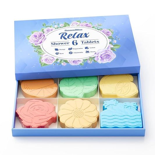 Shower Steamers 6 Pack Shower Bombs with Unique Shapes & Scents, Orange Peppermint Lemon Rose Chamomile Sea, Self Care Shower Steamer, Stocking Stuffers Christmas Gifts for Women, Men