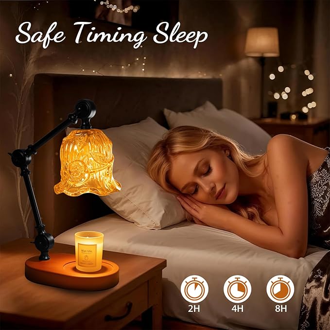 Candle Warmer Lamp, Dimmable Wax Melting Warmer with Adjustable Height, Bedroom Living Room Home Decor, Birthday Relaxation Gifts for Women (Amber, Flower)