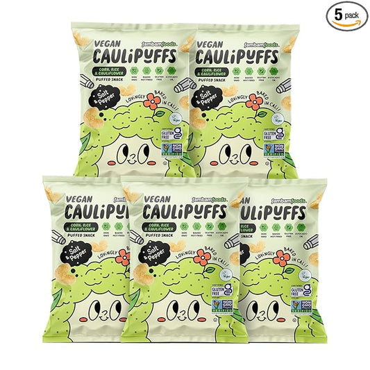 CauliPuffs - Corn, Rice, and Cauliflower Gluten Free Puffed Snack (5 x 3.0oz Bags, Vegan Salt & Pepper)