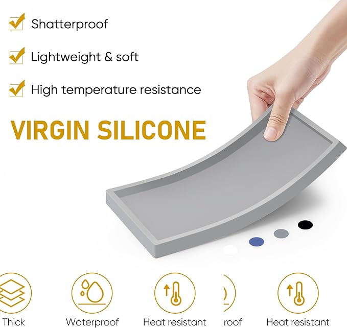 EG-SIPRO High-Grade Thickened Silicone Rectangle Bathroom Vanity Tray - Shatterproof Durable Soap Dispenser Tray for Countertop