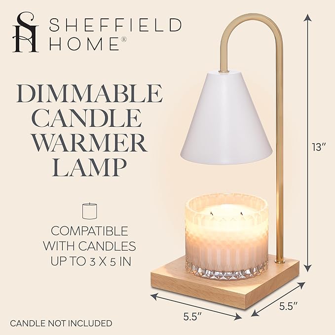 Sheffield Home Glass Candle Warmer Lamp – Elegant Candle Warmer for Long-Lasting Fragrance, Sleek Design, 13x5.5, White Iron Candle New