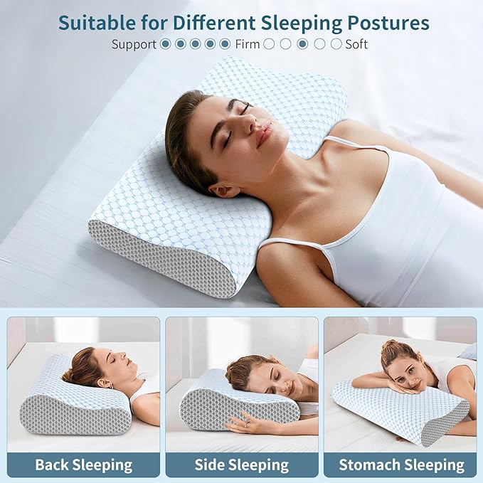 Cervical Neck Pillow for Pain Relief, Contour Memory Foam Pillows for Sleeping, Odorless Ergonomic Pillow Adjustable Orthopedic Cooling Pillow Bed Pillow Neck Support for Side Back Stomach Sleepers