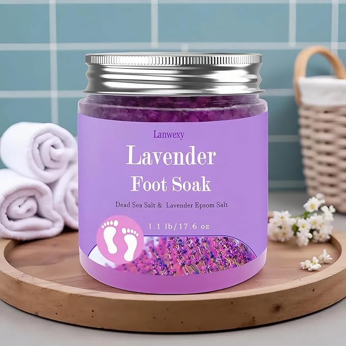 Lavender Foot Soak with Epsom Salt and Sea Salt. Organic Natural Handmade Spa Pedicure Care For Foot Callus, Dry Cracked, Tired Feet, Stubborn Foot Odor Scent.(1.1 Lbs）