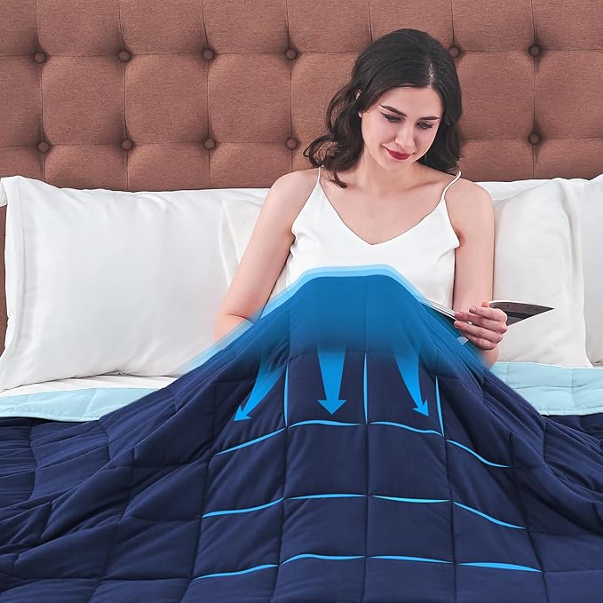 King Size Weighted Blanket for Adults (25 lbs, 80” x 87”, Navy & Blue) Cooling Heavy Blanket for Sleeping Perfect for 240-260 lbs, Breathable Blanket for Adults & Couple All Season, Machine Washable