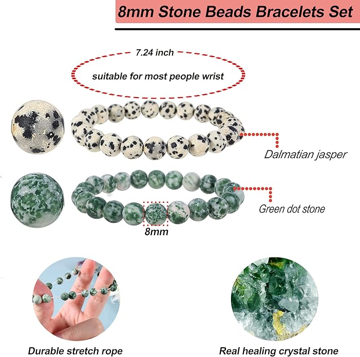 Bivei Natural Gemstone Semi Precious Healing Crystals Handmade Stretchy Round Beads Bracelet, Enhance Positive Energy