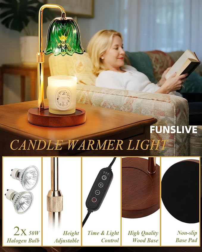 Flower Candle Warmer Lamp with Timer Dimmable, Candle Warming Lamp Height Adjustable, Gifts for Women, Candle Warmer Light for Jar Candles, Stylish Decorations