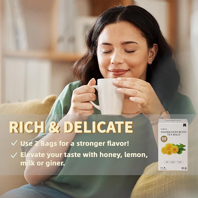 Lynginya Dandelion Root Tea, 60 Tea Bags (Pack of 2) - Premium Herbal Tea - Rich Flavor - No Sugar & No Caffeine - Total 120 Bags