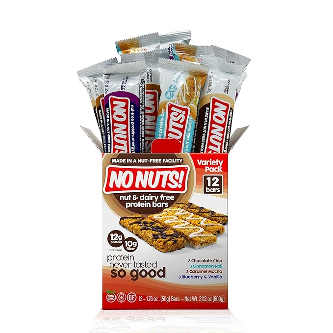 No Nuts! Protein Bar Variety Pack – 12 Count | 100% Nut-Free, Dairy-Free, Vegan, Organic, Kosher, Egg-Free, Non-GMO Energy Snack Bars