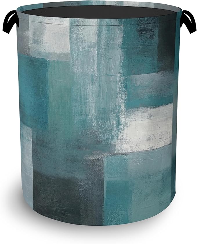 Blue Gray Modern Laundry Basket,Art Foldable with Handles Tote Bag Oxford Cloth for Bathroom Bedroom Dirty Clothes Storage Bucket 16" x 20.8"