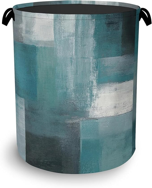Blue Gray Modern Laundry Basket,Art Foldable with Handles Tote Bag Oxford Cloth for Bathroom Bedroom Dirty Clothes Storage Bucket 16" x 20.8"