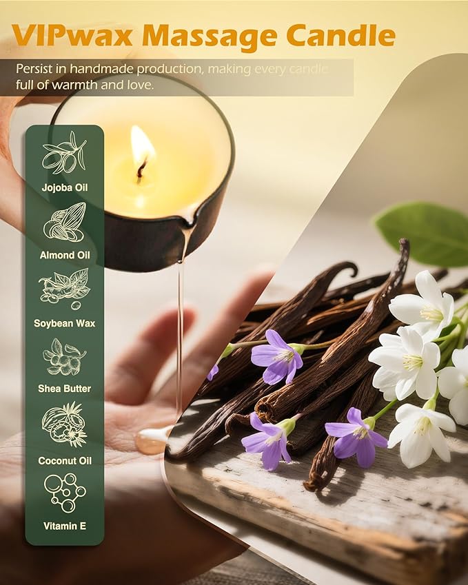 Soybean Wax Warming Massage Oil Candle for Stress Relief and Skin Moisturizing, Couples Massage, Romantic Gift SPA for Home Scented Candle Body Oil - Vanilla Scent 2.35 OZ