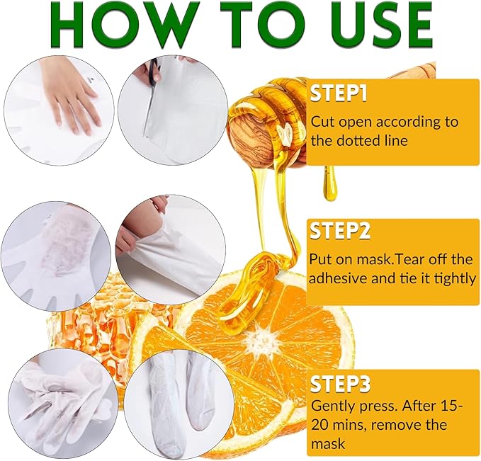 Elitzia Foot Mask Hand Mask Hydrating Honey Almond Extract Moisturizing 5 Pairs Gloves 5 Pairs Socks Masks Intensive Repairing Softening Masks Women Spa Dry Cracked Skin Care ETWHF