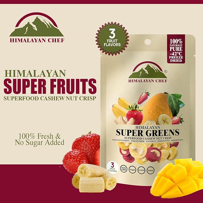 Himalayan Chef Super Reds Freeze-Dried Fruit Cashew Nut Crisps, 30g/each – 10 Pack | Mix Superfood Fruits | Healthy Snacks Packed with Multivitamins, High Fiber & Antioxidants for Energy Boost