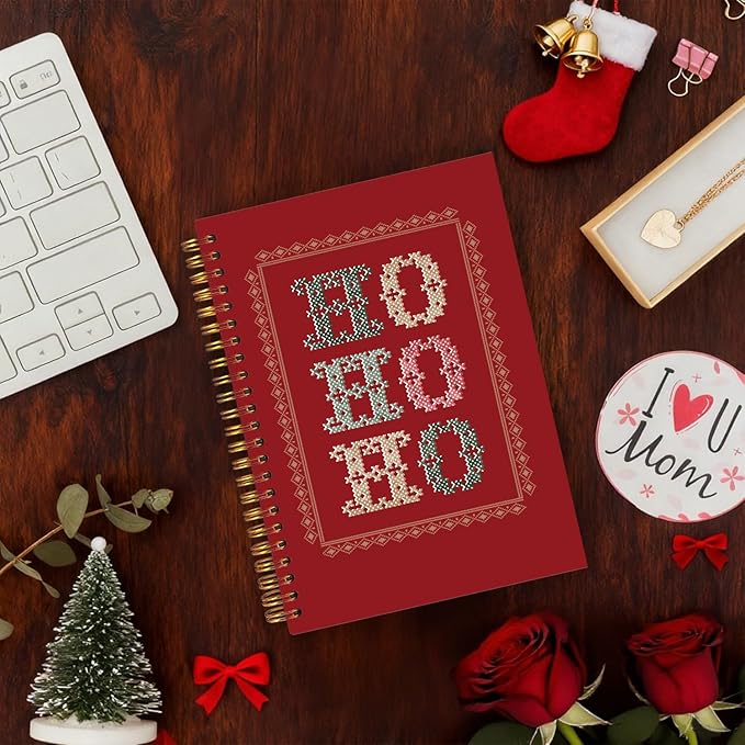 Exqcom Red Christmas Spiral Notebook Gifts, Hohoho Christmas Journal for Women, Xmas Red Hardcover Notebook Journal Office School Supplies, 5.5x8.3 Inch