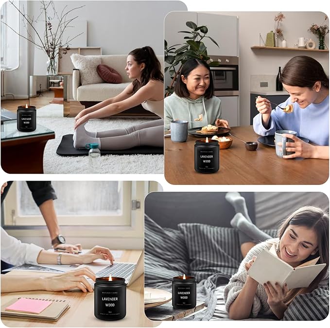 Lavander Wood Scented Candles for Home Scented Aromatherapy Candles, Hand-Poured, 9 OZ, 50H Clean Burn,Soy Wax Candle Gift Set for Women Men