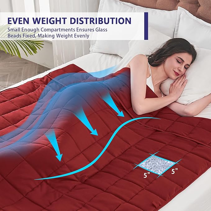 King Size Weighted Blanket for Adults (30 lbs, 80” x 87”, Red) Cooling Heavy Blanket for Sleeping Perfect for 290-310 lbs, Breathable Blanket for Adults & Couple All Season, Machine Washable
