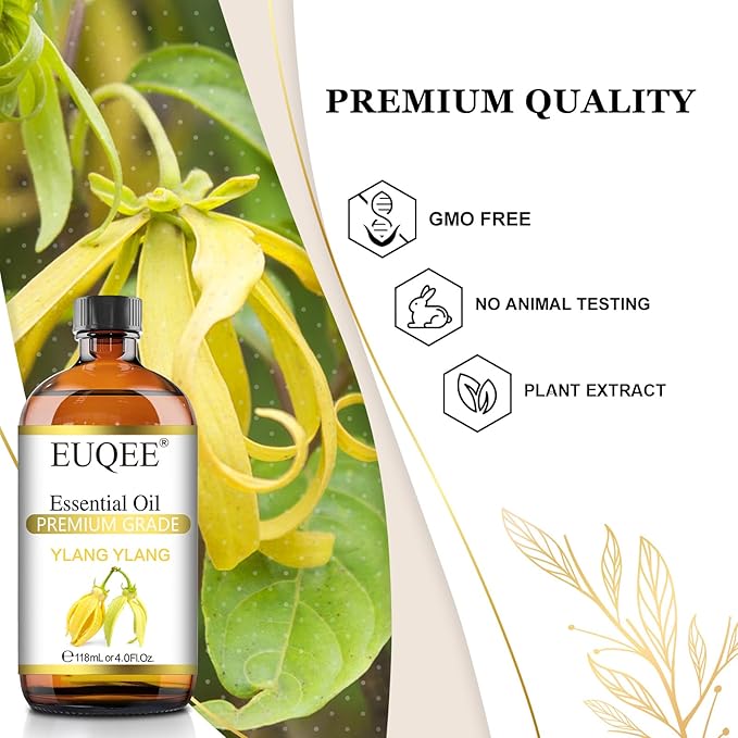 EUQEE Ylang Ylang Essential Oil 118ml with Glass Dropper, Pure Ylang Ylang Oil for Diffuser, Candle Making - 4 Fl.Oz