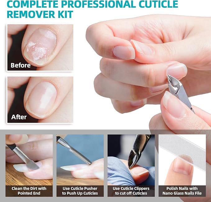 Cuticle Trimmer with Cuticle Pusher, RONAVO Cuticle Remover Stainless Steel Professional Cuticle Nipper, Durable Pedicure Manicure Tools (Matte Black)