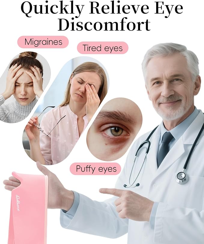 Cooling Eye Mask for Puffy Eyes, Headache and Migraine Relief Gel Eye Mask, for Headache, Puffiness, Eye Strain, Sinusitis & Post-Surgery Care – Large Soft Reusable Cold Eye Compress, Light Pink