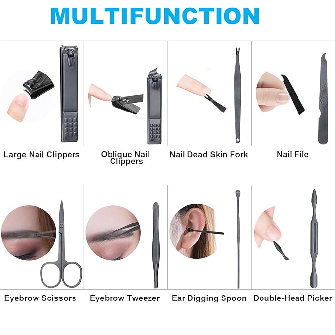 8 PCS Nail Clippers, ONEHERE Premium Manicure Set, Professional Grooming Gift Kit, Pedicure Kit, Facial, Hand, Foot, Cuticle Nail Care Tools, Fingernail Clippers with Luxurious Portable Travel Case