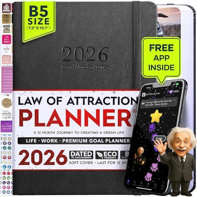 2026 Planner Weekly and Monthly | Law of Attraction Planner with Panduo App | A 12 Month Journey for Productivity, Gratitude & Goal Setting | Includes Foldable Vision Board, Gift Box & Stickers