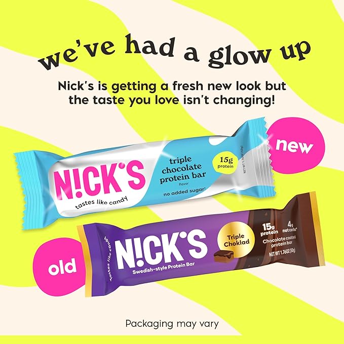 Nick’s Triple Chocolate Protein Bars – 12-Count Box | High Protein, Low Calories, Low Carbs, Keto Friendly, No Added Sugar