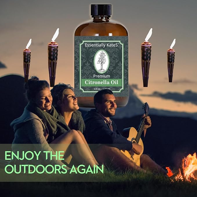 Essentially KateS Premium Citronella Oil 4 Fl Oz - 100% Pure and Natural - with Sprayer and Dropper